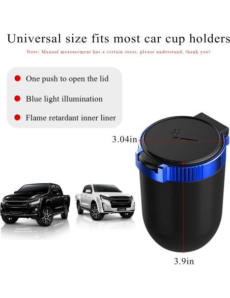 Cenicero de coche Ohleats con tapa y luz LED azul