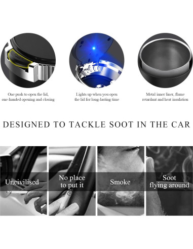 Cenicero de coche Ohleats con tapa y luz LED azul
