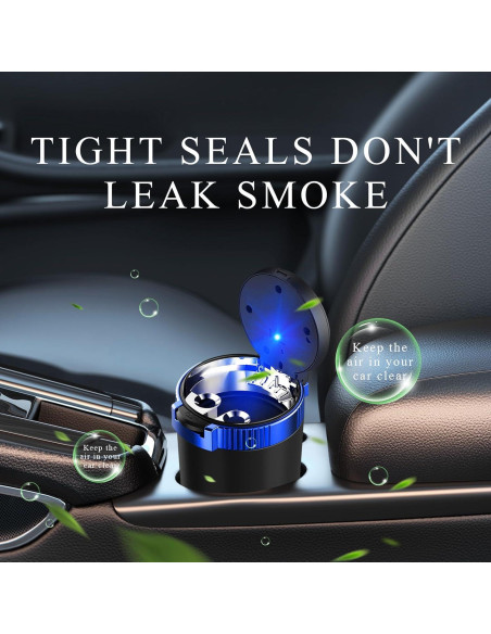 Cenicero de coche Ohleats con tapa y luz LED azul