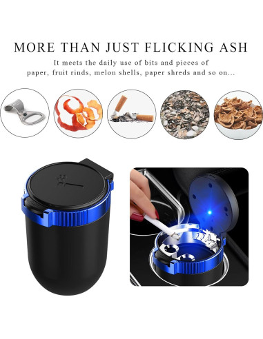 Cenicero de coche Ohleats con tapa y luz LED azul