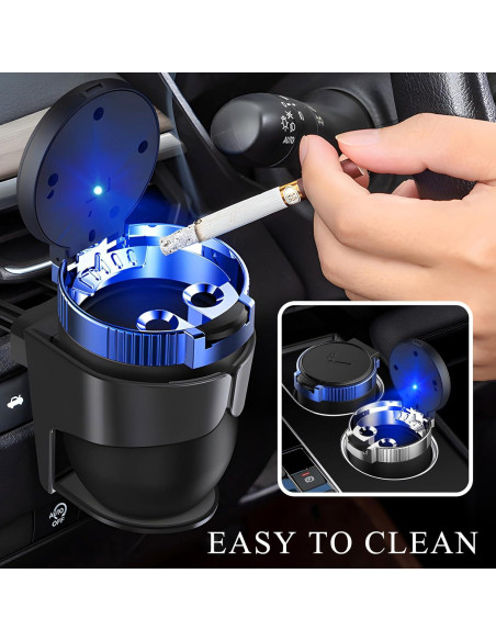 Cenicero de coche Ohleats con tapa y luz LED azul