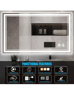 Espejo de Baño LED GETOVIN 61x102 cm Regulable Anti-Niebla 2