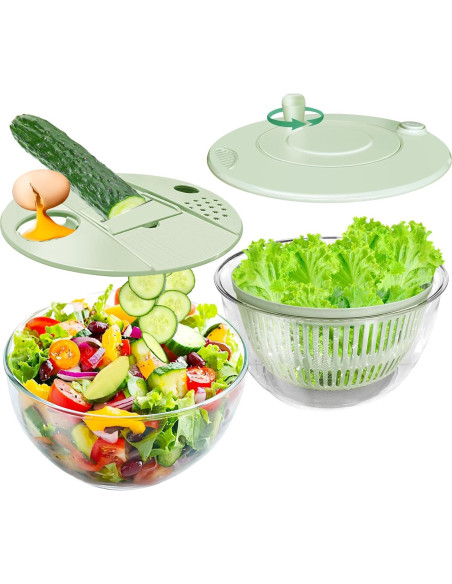 Airpro Secador de Ensaladas 5.3L Verde Blanco, 3 en 1