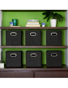 Cajas de Almacenamiento de Tela Esenciales para el Hogar - 6 Unidades Negras 28x28x28 cm 2