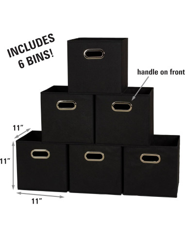 Cajas de Almacenamiento de Tela Esenciales para el Hogar - 6 Unidades Negras 28x28x28 cm