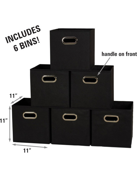 Cajas de Almacenamiento de Tela Esenciales para el Hogar - 6 Unidades Negras 28x28x28 cm