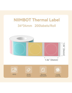 Cinta de Etiquetas Térmica NIIMBOT 34x34mm 3 Rollos Color 2