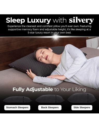 Almohada de Espuma de Memoria Silvery Ajustable Hipoalergénica