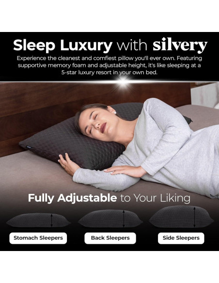 Almohada de Espuma de Memoria Silvery Ajustable Hipoalergénica Almohada de Espuma de Memoria Silvery Ajustable Hipoalergénica