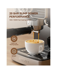 Máquina de Espresso Sumsaty 20 Bar con Espumador 1.8L Negra 2