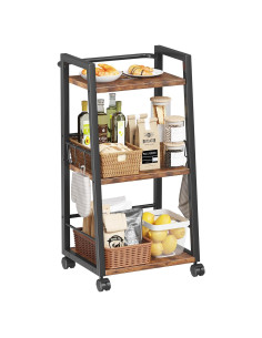 Carro de Almacenamiento Móvil Homeiju 3 Niveles Marrón Rústico