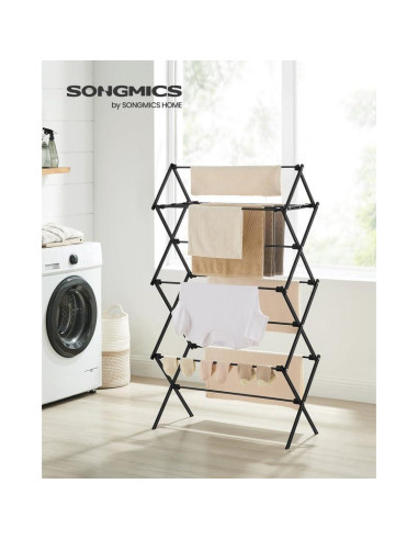 Estante Plegable para Secar Ropa SONGMICS 75 cm Acero Negro