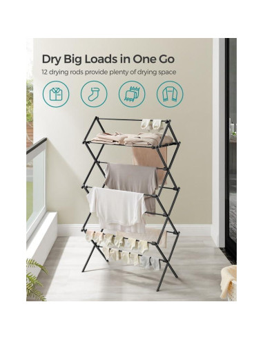 Estante Plegable para Secar Ropa SONGMICS 75 cm Acero Negro