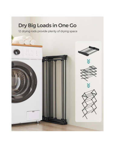 Estante Plegable para Secar Ropa SONGMICS 75 cm Acero Negro