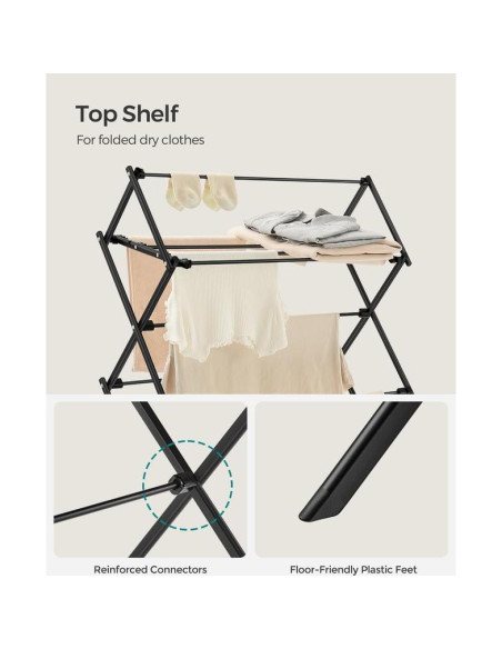 Estante Plegable para Secar Ropa SONGMICS 75 cm Acero Negro Estante Plegable para Secar Ropa SONGMICS 75 cm Acero Negro