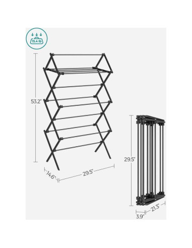 Estante Plegable para Secar Ropa SONGMICS 75 cm Acero Negro