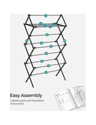 Estante Plegable para Secar Ropa SONGMICS 75 cm Acero Negro