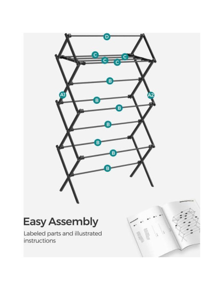 Estante Plegable para Secar Ropa SONGMICS 75 cm Acero Negro Estante Plegable para Secar Ropa SONGMICS 75 cm Acero Negro