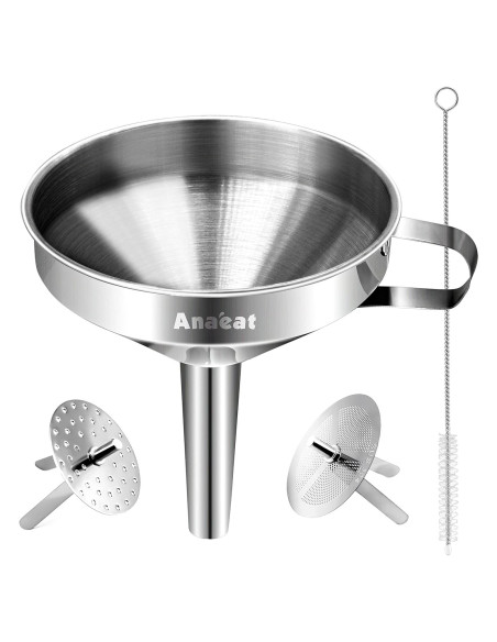 Embudo de Acero Inoxidable Anaeat 10.4 cm con Filtros Desmontables