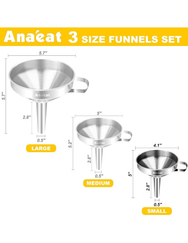 Embudo de Acero Inoxidable Anaeat 10.4 cm con Filtros Desmontables