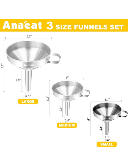 Embudo de Acero Inoxidable Anaeat 10.4 cm con Filtros Desmontables