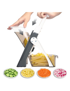 Cortador de Verduras Mandolina QieCai Gris con Contenedor 30 Cortes