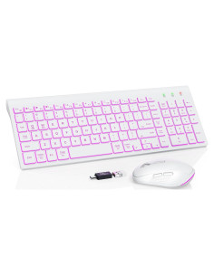 Combo Teclado y Ratón Inalámbrico SABLUTE Retroiluminado Blanco