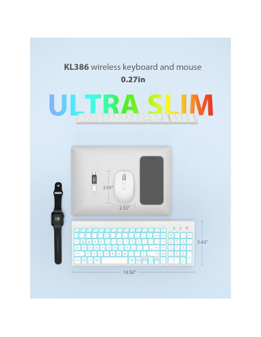 Combo Teclado y Ratón Inalámbrico SABLUTE Retroiluminado Blanco