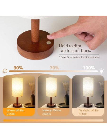Lámpara de Mesa Inalámbrica LALISU con Base de Madera 43cm