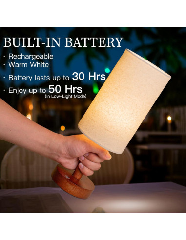 Lámpara de Mesa Inalámbrica LALISU con Base de Madera 43cm