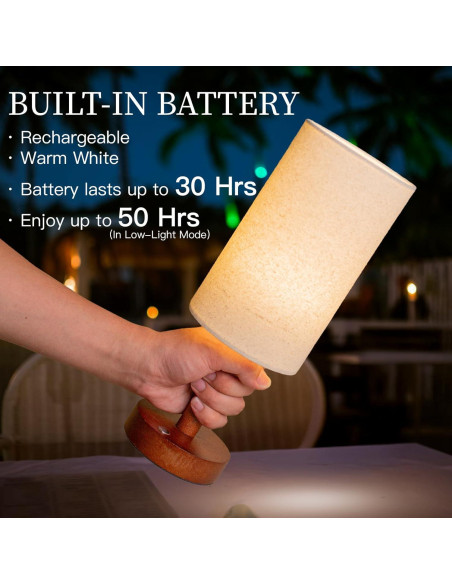 Lámpara de Mesa Inalámbrica LALISU con Base de Madera 43cm