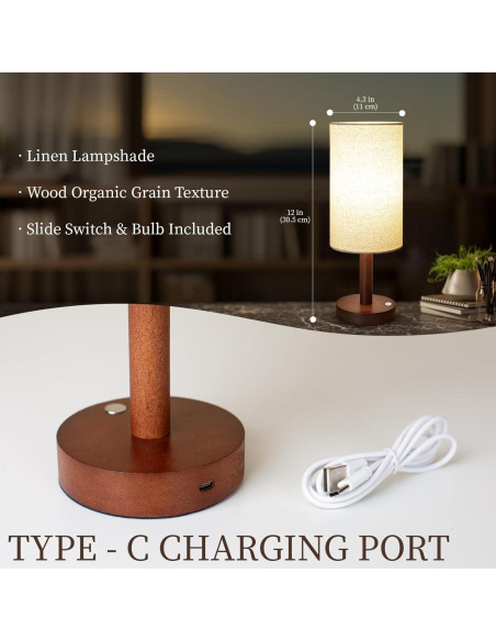 Lámpara de Mesa Inalámbrica LALISU con Base de Madera 43cm