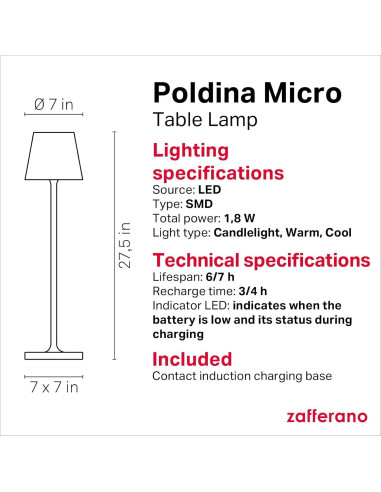 Lámpara de Mesa Recargable Zafferano Poldina Micro Arena 27.5 cm