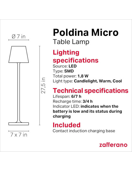 Lámpara de Mesa Recargable Zafferano Poldina Micro Arena 27.5 cm