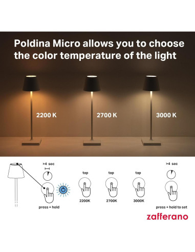 Lámpara de Mesa Recargable Zafferano Poldina Micro Arena 27.5 cm