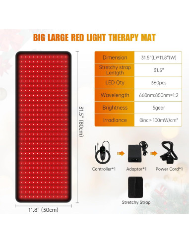 Almohadilla de Terapia de Luz Roja AOCAAUP 80x30cm 360 LEDs