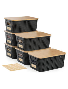 Bin de Almacenamiento Viphope 5L con Tapa de Bambú - 6 Unidades