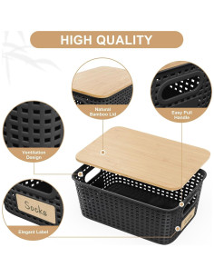 Bin de Almacenamiento Viphope 5L con Tapa de Bambú - 6 Unidades 2
