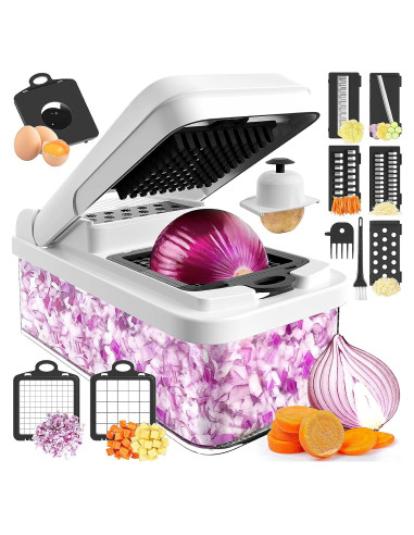 Picador de Verduras 12 en 1 MealHelper con 7 Cuchillas y Contenedor