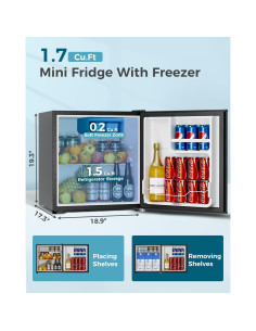 Refrigerador Mini Feelfunn 1.7 Pies Cúbicos Negro con Congelador 2