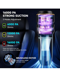 Aspiradora de Mano Inalámbrica Piwosa HL-121 16000PA Negra 2