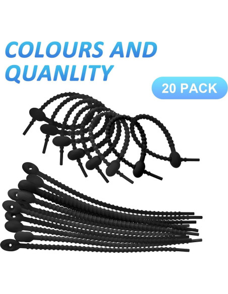 20 Piezas Clips de Silicona Reutilizables Boao 21 cm Negro