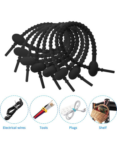 20 Piezas Clips de Silicona Reutilizables Boao 21 cm Negro