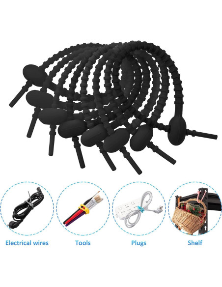 20 Piezas Clips de Silicona Reutilizables Boao 21 cm Negro