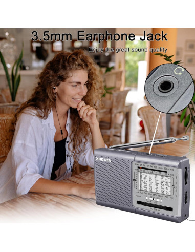 Radio Portátil XHDATA D219 AM FM Onda Corta con Auriculares