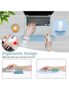 Soporte Reposamuñecas MOSISO Ergonomico Teclado y Ratón Azul 2