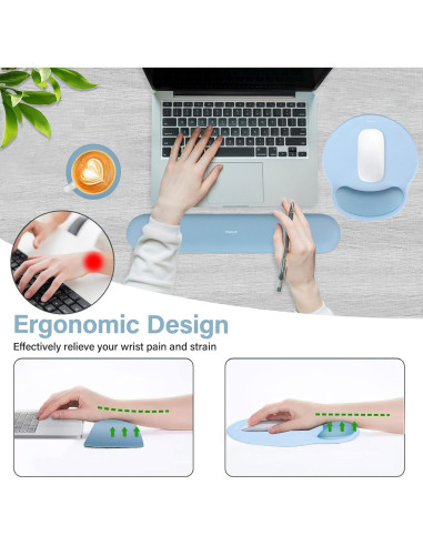 Soporte Reposamuñecas MOSISO Ergonomico Teclado y Ratón Azul