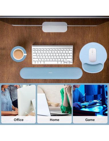 Soporte Reposamuñecas MOSISO Ergonomico Teclado y Ratón Azul
