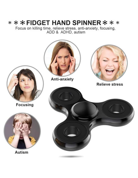 Spinner Fidget ATESSON Negro, Alivio Estrés y TDAH, Metal