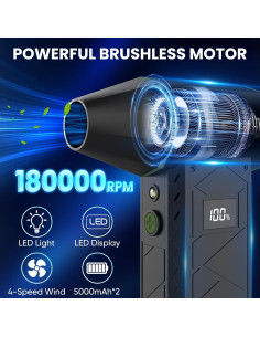 Soplador de Aire Comprimido AUKZON 180000RPM Recargable Verde 2